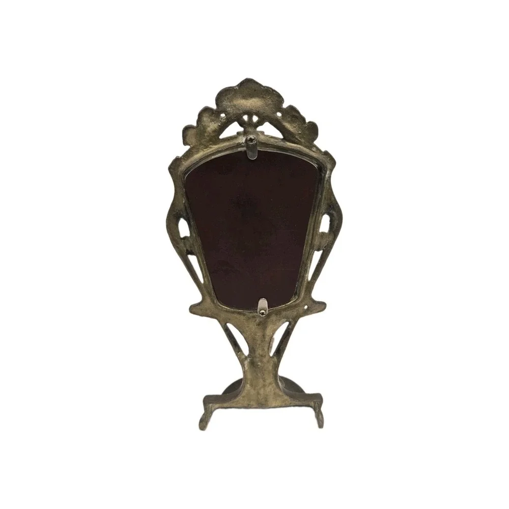 Vintage Brass Art Nouveau Revival Lady or Nymph Table Vanity Mirror, 12 Inch
